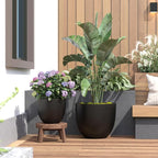 DTY Signature Mount Belford Lightweight and Durable Modern Fiberstone Egg Shaped Planter for Indoor Outdoor Drainage Hole & Rubber Plug Weather Resistant, 15" H x 18" Dia, 15.5" Opening - Large, Black