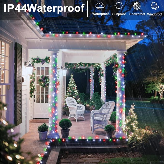 250 LED Christmas Lights Outdoor Waterproof, Plug in Twinkle Fairy String Lights for Bedroom Christmas Decorations, Red White&Green