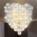 Extra Large Glass Bubble Chandelier 2-Layer 44" High Light Fixtures Mid-Century Swirled Clear Blown Glass Globe Chandeliers Pendant Lights for Stairway Living Room Entryway Foyer