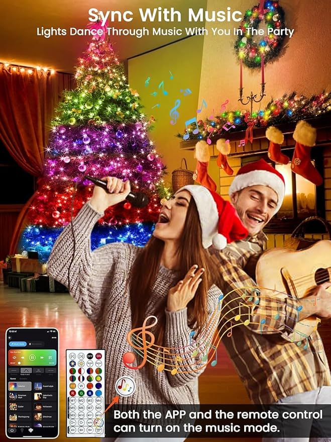 500LED Smart Color Changing Halloween Lights App Controlled, 175FT Waterproof RGB Music Sync Xmas String Light Multiple Modes, Christmas Lights with Remote & Timer Indoor Outdoor Halloween Decorations