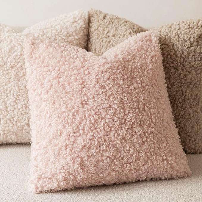 Foindtower 2 Pieces 16x16 Inch Light Pink, Faux Fur Throw Pillow Cover Accent Sherpa Furry Pillow Covers Fuzzy Soft Pillowcases Cozy Sheepskin Decorative Fleece Cushion Case for Bed Couch Living Room