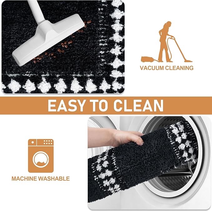 Black Bathroom Rugs 18x24, Non Slip Washable Bath Mats,Super Soft Microfiber Bathroom Mats, Plush Fluffy Absorbent Bath Rugs for Sink Tub Basin Shower Floor
