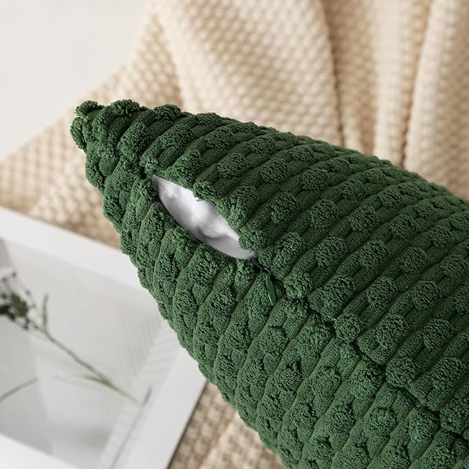 Kevin Textile Christmas Velvet Corduroy Boho Throw Euro Pillow Sham Cushion Cover for Bed 2 Pcs 16 x 16 Inch (40 x 40 cm) Dark Green