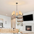 28" Black Boho Rattan Chandelier for Living Room 5-Light Coastal Boho Pendant Light Fixture Bedroom Adjustable Rustic Farmhouse Chandeliers for Dining Room Kitchen Island Foyer Entryway