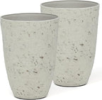 19.5" H Resin Tall Outdoor Planters, Set of 2 Country White Large Flower Pots with Handmade Birch Bark Texture, Heavy-Duty and Weather-Resistant for Year Round Indoor/Outdoor Space
