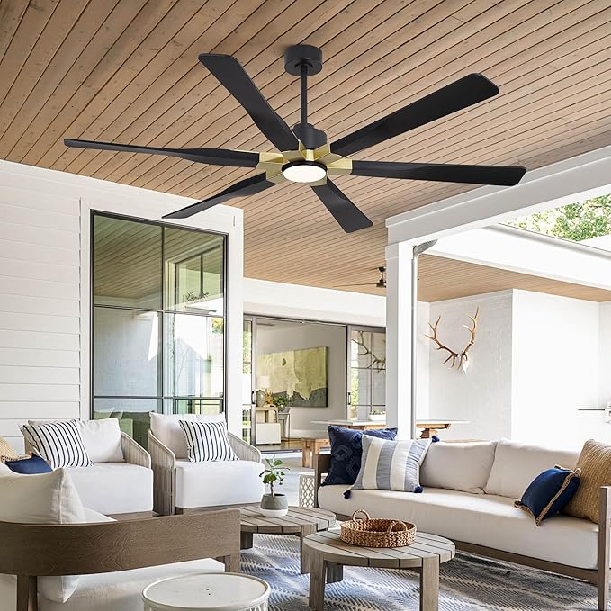 78 Inch Ceiling Fan with Lights and Remote Control, 6 Reversible ABS Blades, 6-Speed Noiseless DC Motor with 4.5" / 12" / 24" Downrods for Bedroom Dining Living Room, Gold and Black