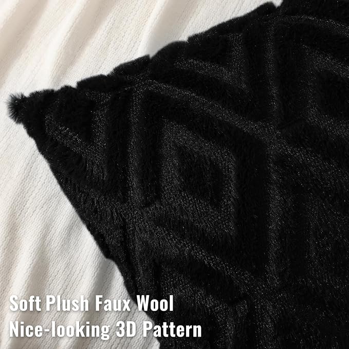 decorUhome Couch Throw Pillow Covers 18x18 Set of 2, Decorative Soft Plush Faux Wool Neutral Accent Pillow Covers for Bed Sofa Living Room, Black
