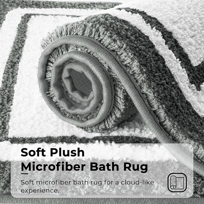 GRANNY SAYS Microfiber Bathroom Rugs Non Slip Washable, Water Absorbent Bath Mats for Tub, Soft Bath Mats for Bathroom Floor & Shower, Bath Rug, 20" x 32", Deep Grey Bath Rugs