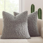 MIULEE Pack of 2 Throw Pillow Covers 18x18 Inch Neutral Gray Faux Fur Decorative Sherpa Pillow Covers Fuzzy Accent Soft Sheepskin Fleece Cushion Cases for Boho Home Decor Couch Living Room Bed
