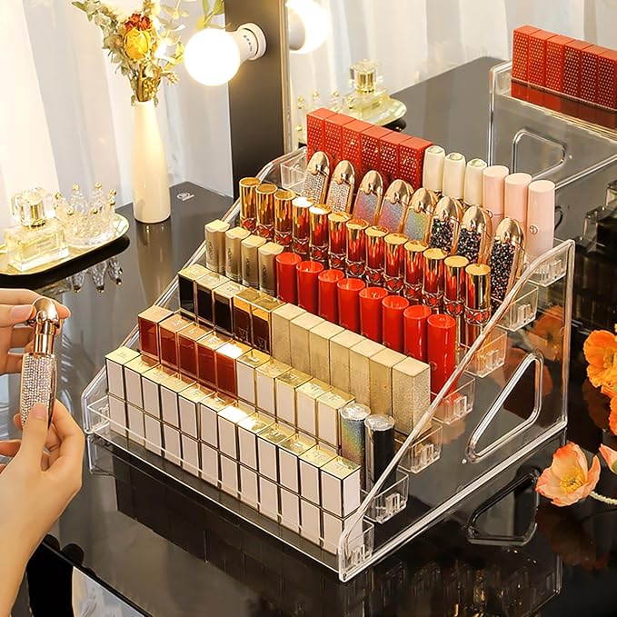 JessLab Nail Polish Organizer Sunglass Organizer, 84 Bottles of 7 Layers Acrylic Display Rack Eyeglasses Storage Essential Oil Holder Cosmetic Display Case Sunglasses Eyewear Shelf Tray
