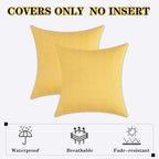 Kevin Textile Pack of 2 Outdoor Waterproof Pillow Covers Checkered Decorative Cushions Sham Throw Pillowcases Shell for Patio Tent Garden Couch Bed Sofa 22x22 Inch Yellow