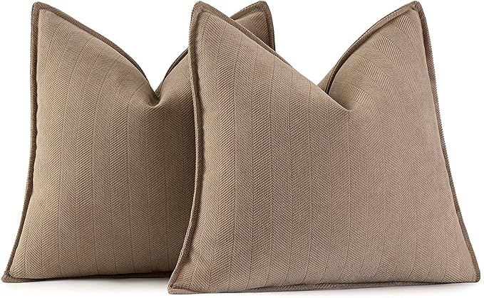 MIULEE Pack of 2 Coco Brown Decorative Pillow Covers 22x22 Inch Soft Chenille Luxurious Couch Throw Pillows Farmhouse Cushion Covers Euro Shams with Elegant Design for Sofa Bed Living Room Home Decor