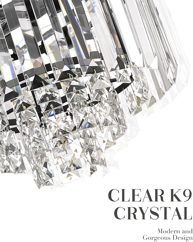 4-Tier Crystal Chandelier, Modern Black Chandelier, 3-Light Pendant Light for Dinning Room Kitchen Island Bedroom Entryway, CC4215-3W-BK