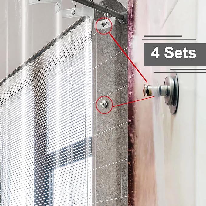 Short Clear Shower Curtain Liner 60x60, 12 Grommet Holes Plastic Shower Curtain 60 Inch Length with Magnets, Clear, 60x60
