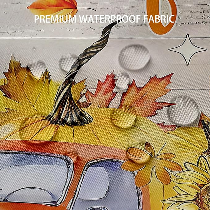 Happy Fall Shower Curtain Gnome Truck Autumn Pumpkin Maple Leaves Harvest Thanksgiving Farmhouse Bathroom Curtains Waterproof Polyester Fabric Bath Curtain 72 x 72 Inch with 12 Hooks