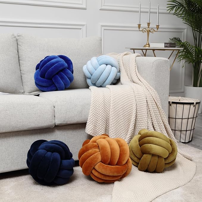 Petrella Knot Pillow Ball Round Throw Pillows Home Decor Cushion Decorative Aesthetic Throw Pillows，Navy 13inch
