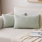 MIULEE Pack of 2 Decorative Lumbar Throw Pillow Covers 12x20 Inch Soft Boho Striped Textured Corduroy Pillow Covers Modern Farmhouse Home Decor for Couch Bed Sofa Living Room Light Green