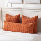 Fancy Homi Burnt Orange Long Body Lumbar Decorative Throw Pillow Cover 14x36 Inch for Bedroom Couch Bed Sofa, Farmhouse Boho Fall Room Decor, Soft Striped Corduroy Rectangle Pillow Case