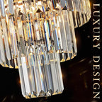 Modern Crystal Chandeliers 16" Small Black Pendant Light Luxury 3 Tiers K9 Crystal Ceiling Pendant Round Light Fixture 6-Light for Dining Room Entryway Kitchen Bedroom Closet