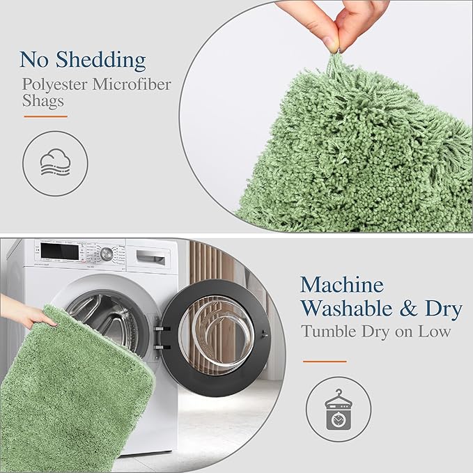 Walensee Contour Rug (20x24, Sage Green) Non Slip Bath Mat, Soft Microfiber Shaggy Mat, Machine Washable U Shape Toilet Rug