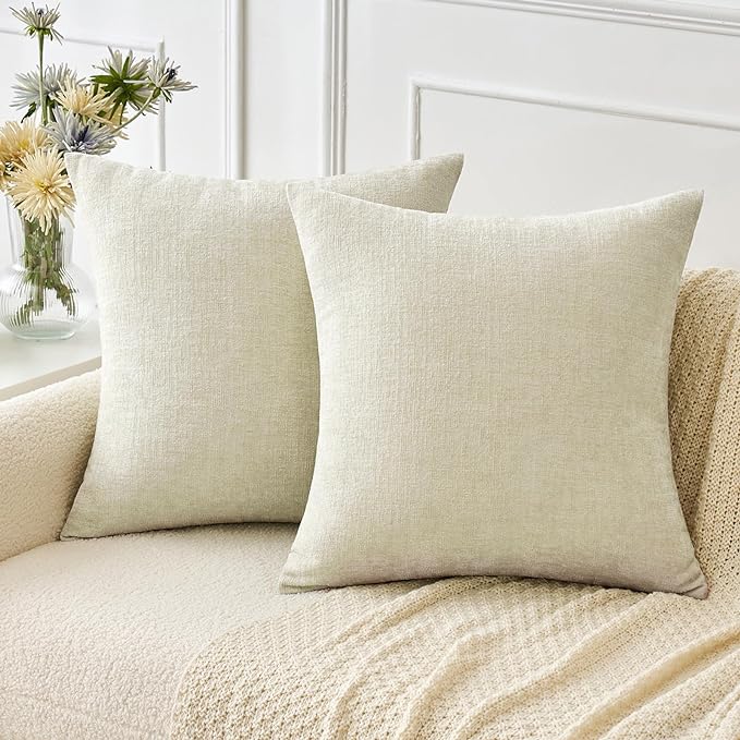 MIULEE Pack of 2 Christmas Cream Throw Pillow Covers 16x16 Inch Soft Chenille Pillow Covers for Sofa Living Room Couch Solid Dyed Cases