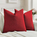 FUTEI Red Chenille Decorative Throw Pillow Covers 22x22 Inch Set of 2,Soft Cozy Faux Linen Textured Cushion Case,Farmhouse Home Decor for Couch Living Room