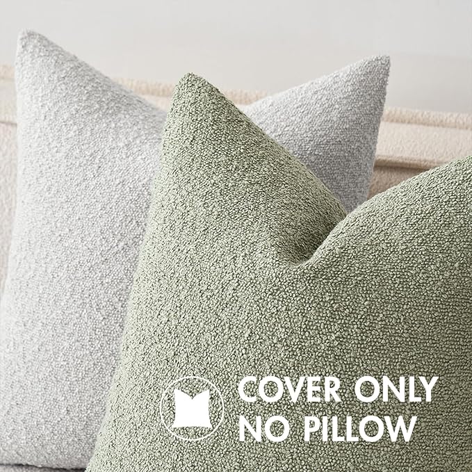 MIULEE 20x20 Inch Decorative Pillow Covers for Couch Bed Set of 2 Textured Boucle Neutral Winter Throw Pillows Sage Green Accent Solid Cushion Pillowcases Sofa Livingroom Home Decor