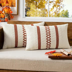 MIULEE Set of 2 Burnt Orange Fall Decorative Lumbar Pillow Covers 12x20 Inch Farmhouse Rustic Boho Couch Throw Pillows Modern Cushion Covers Retro Cute Macrame Woven Home Decor for Bed Sofa Chair