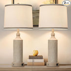 AIDENOEY 27.5" H 3-Way Dimmable Touch Control Table Lamp with USB A+C Ports, Vintage Washed White Finish Resin Bedside Farmhouse Table Lamp Set of 2，for Living Room，Bedroom，Office