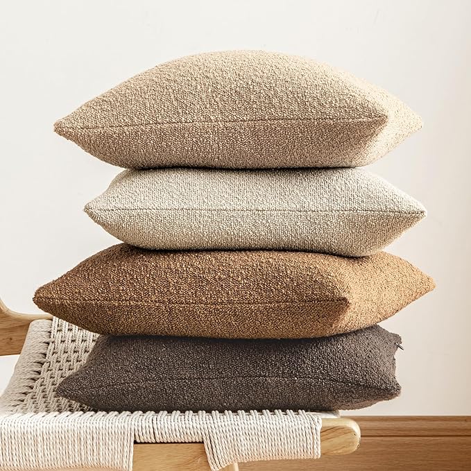MIULEE 20x20 Inch Decorative Pillow Covers for Couch Bed Set of 2 Textured Boucle Neutral Winter Throw Pillows Dark Brown Accent Solid Vintage Pillowcases Couch Sofa Livingroom Home Decor