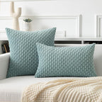 Kevin Textile Throw Pillow Covers Soft Corduroy Decorative Set of 2 Boho Striped Pillow Covers Pillowcases Farmhouse Home Decor for Couch Bed Sofa Living Room 18x18 Inch Dusty Green