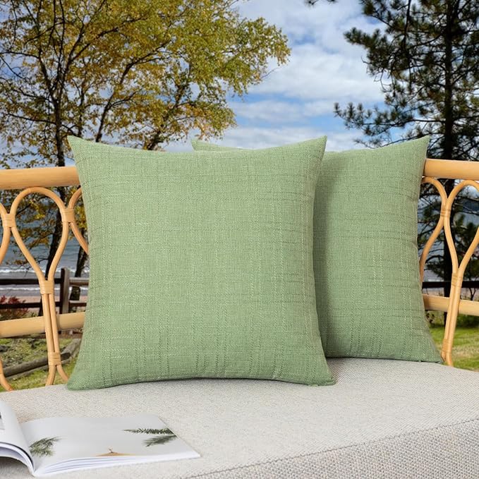 Kevin Textile Pack of 2 Outdoor Waterproof Pillow Covers Decorative Farmhouse Throw Pillow Covers Spring Checkered Couch Pillow Covers Spring for Patio Tent Bed Sofa Living Room 24x24 Inch Sage Green