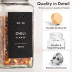EDELHAUS® Square Spice Jars with Bamboo Wooden Lid (Pack of 24) Spice Jars with Shaker Insert and 240 Labels - Bamboo Lid Glass Container for Spice Organisation [4.3 in × 1.8 in]