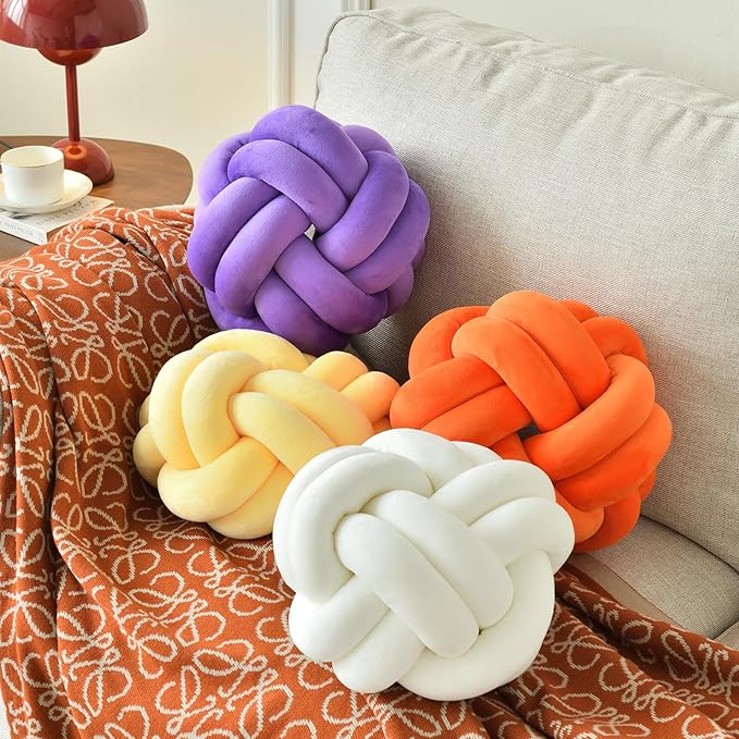 Knot Ball Pillow, Round Decorative Throw Pillows Cushion, 11 Inch Purple Soft Plush Knotted Pillows Pillow, Modern Home Throw Knot Decorative Cushion