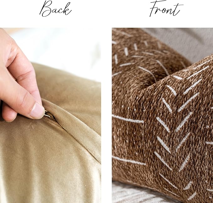 BlissBlush Fall Brown Decorative Throw Pillow Covers 20X20, Set of 2, Boho Farmhouse Cushion Cover, Cozy Soft Accent Pillowcase for Couch Sofa Bed Living Room Home Décor