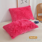 XeGe Faux Fur Fluffy Pillow Cases, Soft Plush Shaggy Furry Hot Pink Pillowcases, Velvet Fuzzy Decorative Throw Pillow Covers for Bed Couch, Zipper Closure, Set of 2(King Size, Hot Pink)