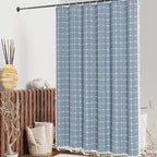 MitoVilla Blue Farmhouse Shower Curtain Set 72 x 78, Boho 78 inch Long Polyester Linen Tassel Fabric Shower Curtain Set for Chic Cottagecore French Rustic Bathroom Decor