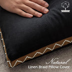 Decorative Neutral Linen Throw Pillow Covers 12x20 Inch Set of 2, Black Boho Farmhouse Pillow Covers with Braid Fringe for Sofa Bed Modern Couch Pillow Cases for Organic Home Decor