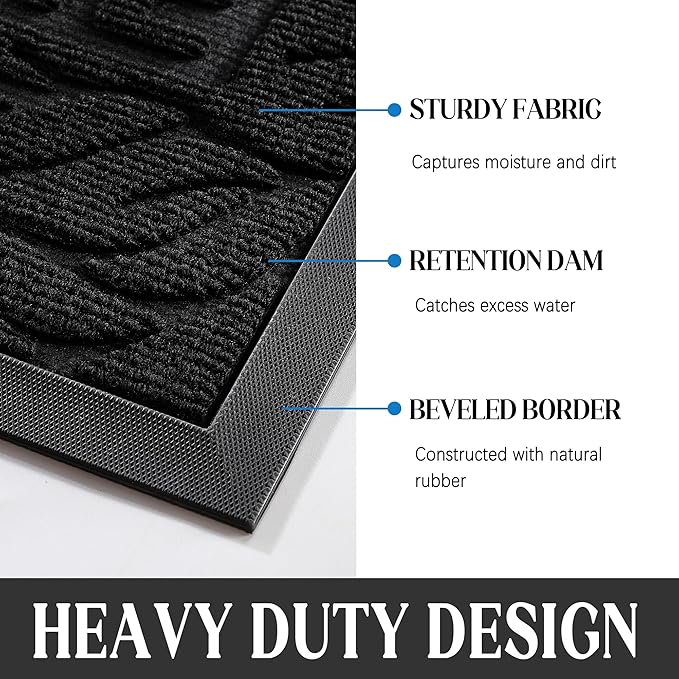 Yimobra Large Welcome Mat 36x24, Waterproof Non-Slip Outdoor Mats for Front Door Outside Entrance, Low-Profile Entryway Mat Indoor for Garage Patio, Black