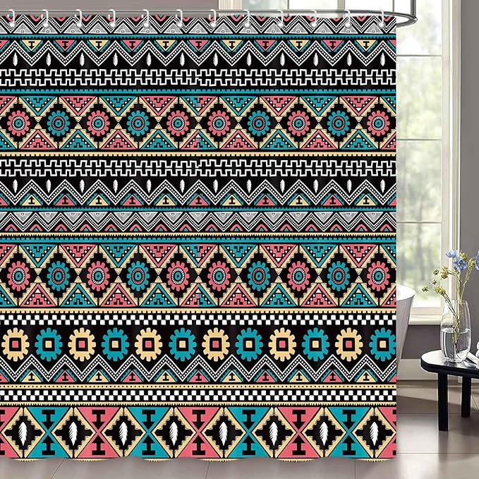 Boho Shower Curtain for Bathroom Bohemian Stripe Cute Shower Curtains Fabric Colorful Cloth Shower Curtain Modern Bathroom Waterproof Hooks Included 72 x 72 Inch