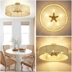 Hamilyeah 24 inch Semi Flush Mount Ceiling Light Fixture with Woven Wicker Shade, Natural Boho Rattan Light Fixture Ceiling Mount for Bedroom, Living Room, Dining Room, Kitchen and Hallway