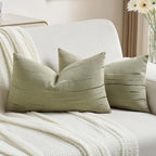 FUTEI Olive Green Chenille Decorative Throw Pillow Covers 12x20 Inch Set of 2,Soft Embossed Striped Textured Lumbar Pillow Cases,Modern Home Decor for Couch Bed Living Room