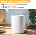 Ceramic Kitchen Utensil Holder for Countertop, Embossed Pattern Crock with Kiln-Fired Finish, Counter Organizer for Cooking Tools , White