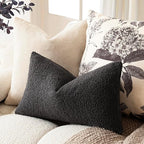 Foindtower Pack of 2, Curly Faux Fur Decorative Throw Pillow Covers Soft Neutral Plush Cushion Case with Zipper Cozy Pillowcase for Home Living Room Couch Bed Sofa 12 x 20 Inch,Dark Gray