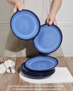 Ceramic Plates Set of 6, 8.0 Inch Reactive Glaze Dessert Plates, Modern Dinnerware Dishes Set for Kitchen, Microwave & Dishwasher Safe, Scratch Resistant-Light Blue