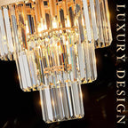 Gold Crystal Chandeliers 16" Modern 6-Light Small Pendant Light Luxury 3 Tiers K9 Crystal Ceiling Pendant Round Light Fixture for Dining Room Entryway Kitchen Bedroom Closet