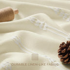 downluxe Linen Texture 3 in 1 Farmhouse Shower Curtain Set with Tassel, Boho Fabric Shower Curtains for Bathroom, Cream, 72W x 84L