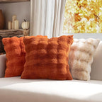MIULEE Pack of 2 Decorative Pillow Covers Fall Thick Soft Plush Faux Fur Throw Pillows Luxury Home Decor for Couch Bedroom Living Room Sofa,18x18 Inch Rust