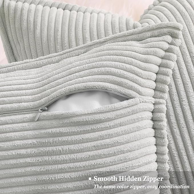 decorUhome Corduroy Grey Throw Pillow Covers 20x20 Set of 2 Decorative Soft Boho Farmhouse Euro Couch Pillow Covers for Living Room Bed Sofa Broadside Striped Pillow Cases