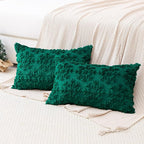 OTOSTAR Set of 2 Xmas Soft Plush Short Wool Velvet Decorative Throw Pillow Covers Rectangular Luxury Style Cushion Case Pillow Shell for Sofa Bedroom Snowflake Green, 16x24 Inch